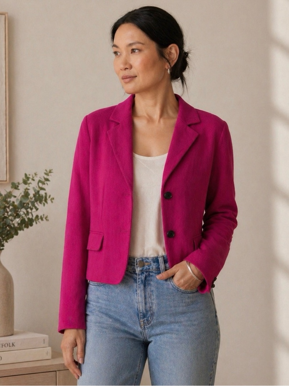 Marc Cain Virgin Wool Cropped Blazer Jacket Pink Size N6